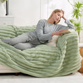 Cozy Bliss Faux Fur Throw Blanket for Couch, Cozy Warm Plush Striped Blanket for Sofa Bedroom Living Room, 60 * 80 Inches Sage Green-Ruum Studio Home