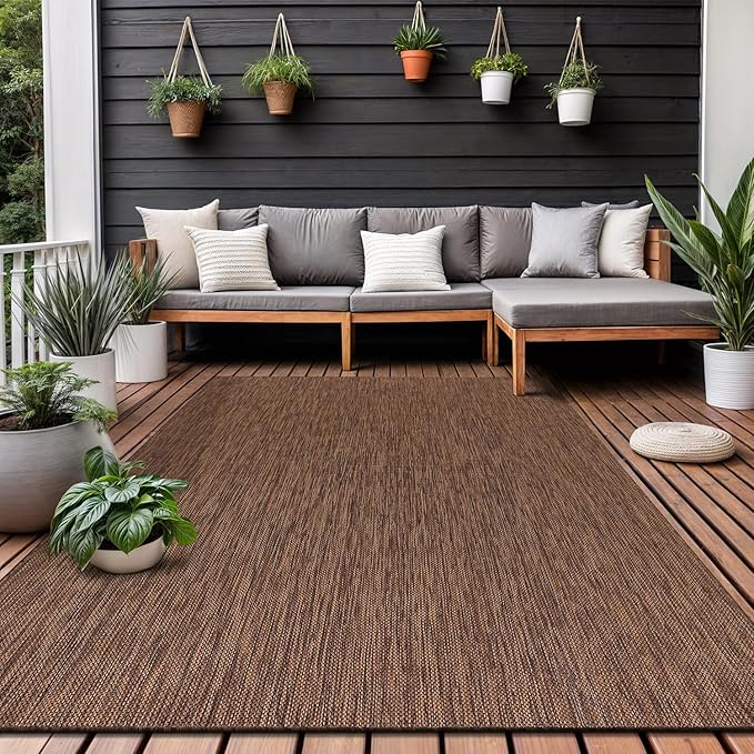 Washable Indoor Outdoor Rug 9x12 Weather Resistant Area Rugs Modern Solid for Porch Deck Balcony Backyard Patio Outside Carpet (9 X 12 Gold Brown)-Ruum Studio Home