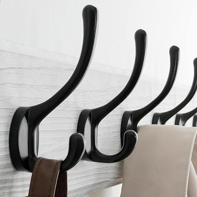 SKOLOO Rustic Wall Mounted Coat Rack, 16 inches Hole to Hole, Case of 2, Pine Solid Wood Coat Hook Hanger - 5 Hooks for Hanging Clothes Robes Towels Coats-Ruum Studio Home