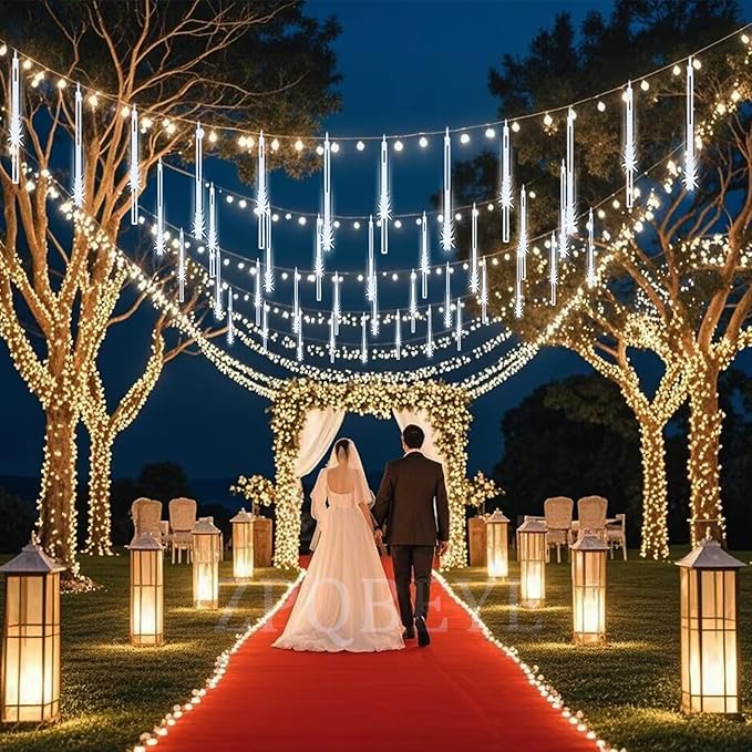 Meteor Shower Lights Christmas Lights Outdoor 24-Tube 576LEDs Snow Falling Rain Cascading Icicle Lights for Xmas Tree Christmas Decorations Wedding Party Holiday Garden Decor, UL Plug White-Ruum Studio Home