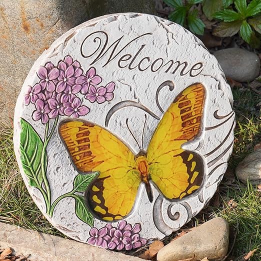 Garden Décor Stepping Stones Outdoor - Resin Butterfly Decorative Stone Bright Color Memories Pavers Outdoor for Garden Yard 9.5 * 9.5 * 0.5 Inch LC Lcdecohome-Ruum Studio Home