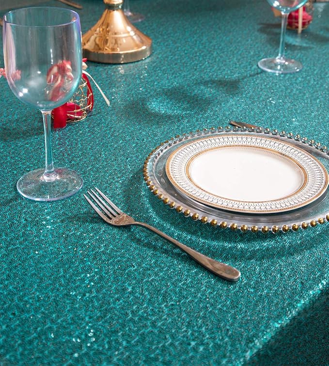 SquarePie Sequin Tablecloth 50 x 72 Inch Teal Sparkly Table Linen for Wedding Party-Ruum Studio Home