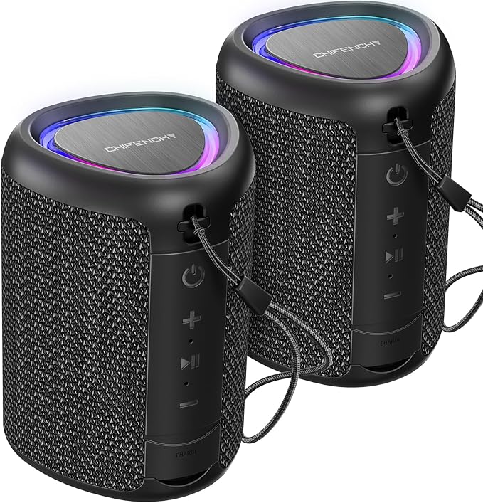 Portable Bluetooth Speaker with Lights, Stocking Stuffers, Powerful Crystal Clear Sound, IPX5 Waterproof, All Day Playtime, BT 5.3, TWS Paring, Small Wireless Speaker for Outdoor, White Elephant Gifts-Ruum Studio Home