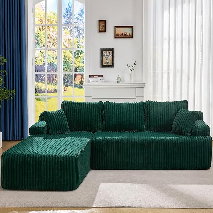 Hobestluk Modular Sectional Sofa Couches 108" L-Shape Couch 3 Seat Modular Sofa Memory Foam Sectional Couches for Living Room, Boneless Couch with Oversized Chaise (Green, Left Facing)-Ruum Studio Home