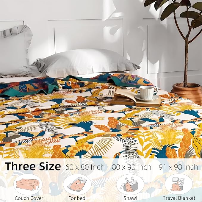 Boho Throw Blanket for Bed - 100% Pure Cotton Ultra Soft Rustic Quilt - Farmhouse Decor Bed Blankets, All Season Rustic Throw for Sofa Couch Chair(60"×80", Floral Bird)-Ruum Studio Home