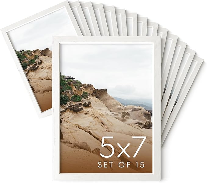 Haus and Hues 5x7 Natural White Wood Photo Frame Set of 15 - Mini Picture Frames Bulk Gallery Set - Premium Bulk Picture Frames 5x7 for Stylish Photo Gallery Wall Frame Set - Ideal for Home & Office-Ruum Studio Home