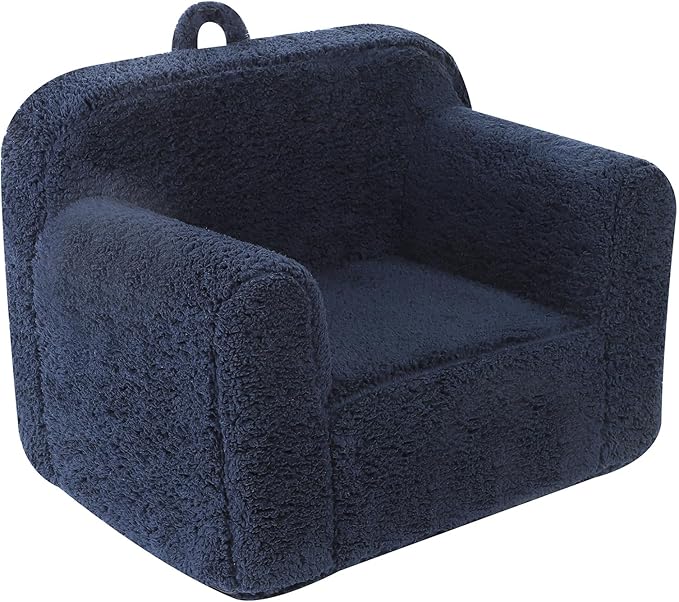 Kids Snuggly-Soft Sherpa Chair, Cuddly Toddler Foam Chair for Boys and Girls, Dark Blue-Ruum Studio Home