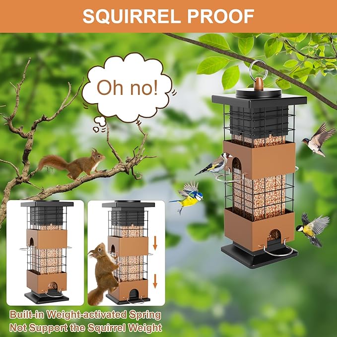 Auslar Bird Feeder, Metal Squirrel Proof Bird Feeders for Outdoors Hanging, 2.5LB Capacity Squirrel Proof Wild Bird Feeders for Outside and Garden Decoration Yard Decor-Ruum Studio Home
