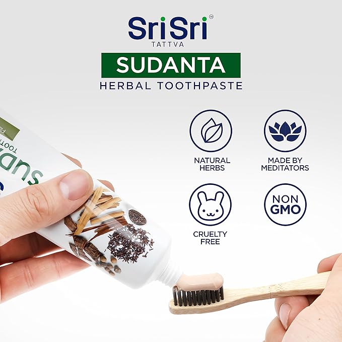 Sri Sri Tattva Sudanta Herbal Toothpaste for Oral Care Protection - Fluoride Free Ayurvedic Toothpaste to Strengthen Teeth and Gums Without Causing Sensitivity - All Natural, 200g (1 Pack)-Ruum Studio Home