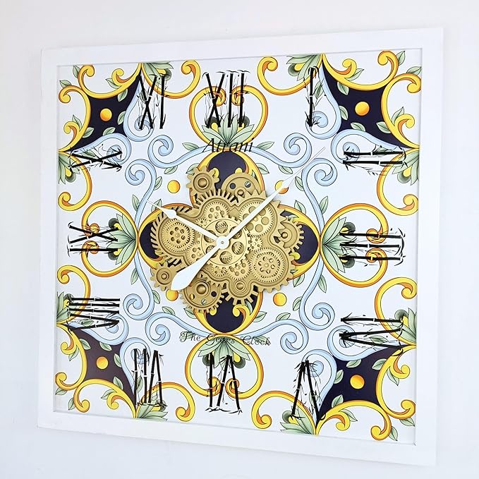 The Gears Clock Wall Clock Italy Collection with Moving Gears (Atrani, 36 inch Square)-Ruum Studio Home