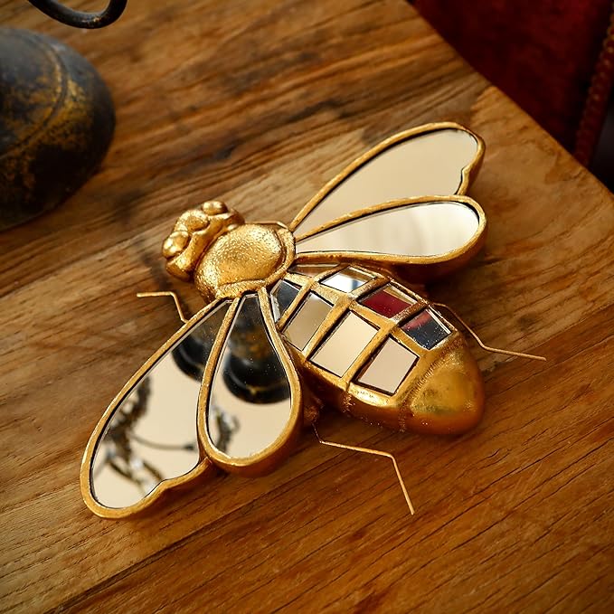 Decorative Bug Insects Beetle Mirrors - Gold Resin Little Bee Glass Wall Decor, Perfect for Victorian and European Themed Homes-Ruum Studio Home