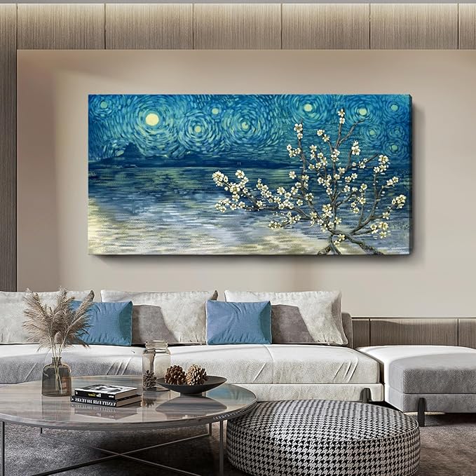 amatop Extra Large Wall Art Floral Tree Canvas Print for Living Room Bedroom Office– Oversized Plum Blossom Lake Landscape Picture Modern Blue Teal Nature Artwork Decor 58x29 Inch-Ruum Studio Home