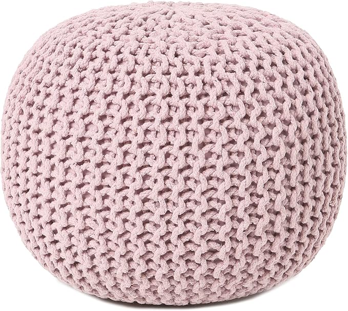 REDEARTH Round Pouf Ottoman - Hand Knitted Boho Poof Home Décor Pouffe Circular Footrest for Living Room - Bedroom - Lounge - 100% Cotton (19.5"x19.5"x14") - Pale Pink-Ruum Studio Home