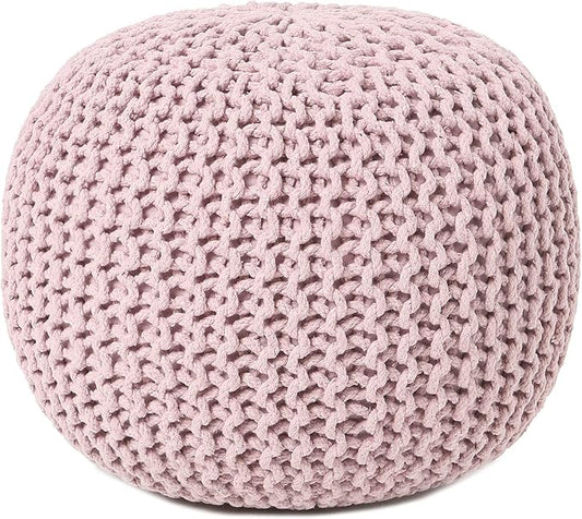 REDEARTH Round Pouf Ottoman - Hand Knitted Boho Poof Home Décor Pouffe Circular Footrest for Living Room - Bedroom - Lounge - 100% Cotton (19.5"x19.5"x14") - Pale Pink-Ruum Studio Home