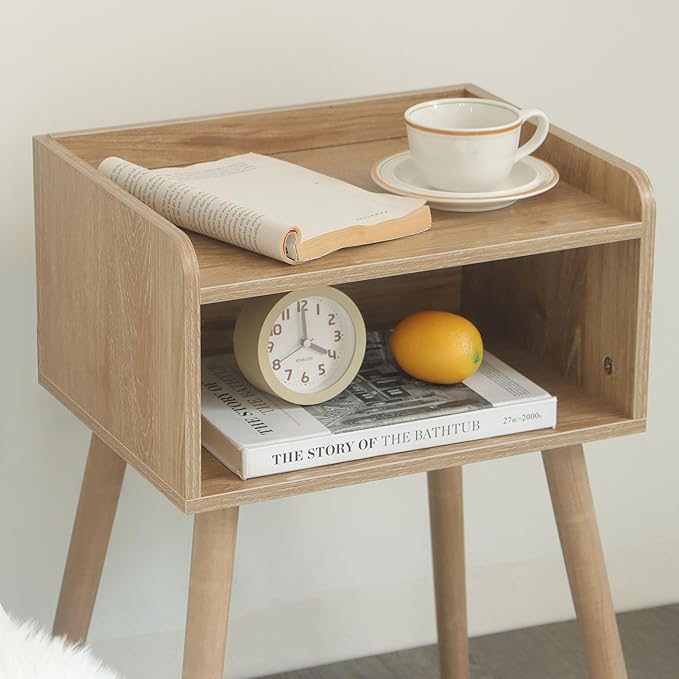 MaxSmeo Nightstand, Mid Century Modern Side Table Bedroom with Storage, Small End Bedside Table with Solid Wood Legs for Living Room, Office Small Spaces (Rustic Walnut)-Ruum Studio Home