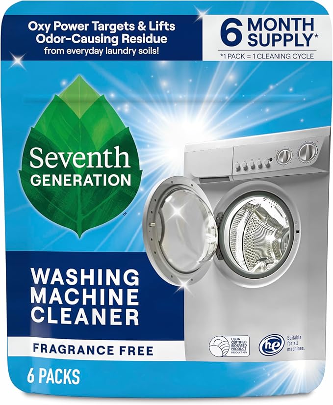 Seventh Generation Washing Machine Cleaner 6 Count Free & Clear Targets Odor-Causing Residue Powered by Oxy Power 4.2 oz-Ruum Studio Home