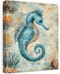 Nautical Seahorse Canvas Wall Art Sea Horse Ocean Theme Print Poster Coastal Framed Picture Painting for Home Beach House Bedroom Wall Decor 8x10 Inch-Ruum Studio Home