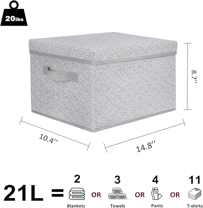WUIKE Foldable Storage Bins with Lids, Storage Boxes with Handles, Closet Shelf Organizer, Fabric Storage Baskets for Bedroom, Decorative Storage Containers, Large, Ash Gray, 3-Pack-Ruum Studio Home