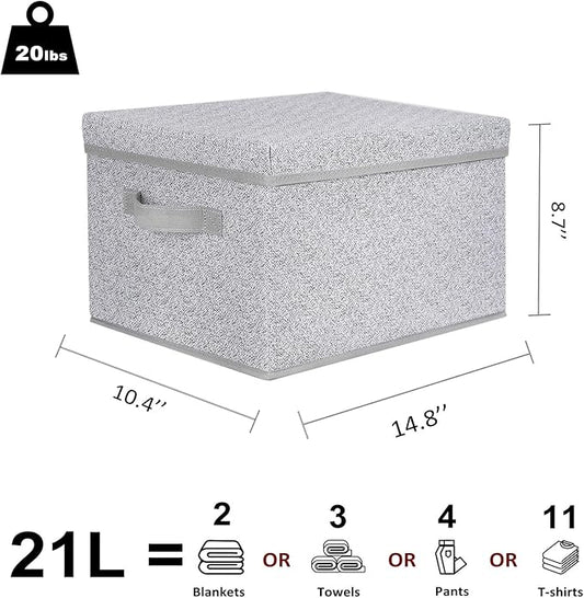 WUIKE Foldable Storage Bins with Lids, Storage Boxes with Handles, Closet Shelf Organizer, Fabric Storage Baskets for Bedroom, Decorative Storage Containers, Large, Ash Gray, 3-Pack-Ruum Studio Home