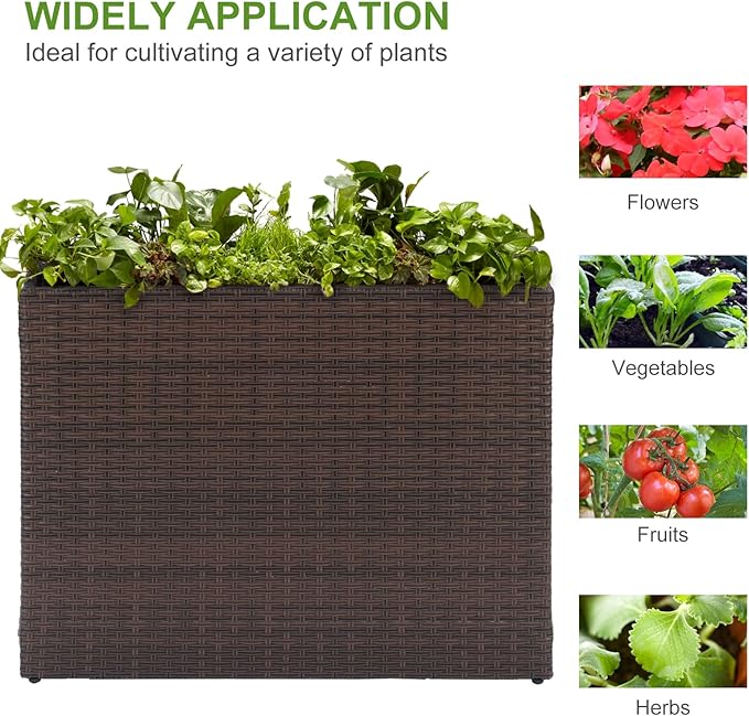 LEWIS&WAYNE Tall Planters for Outdoor Plants Handmade Wicker Large Rectangular Block Planter Box with Removable Liners Modern Planter for Indoor Outdoor Patio Deck - Brown-Ruum Studio Home