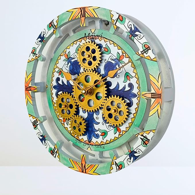The Gears Clock Wall Clock Italy Collection with Moving Gears (Maiori, 10 inch Round)-Ruum Studio Home