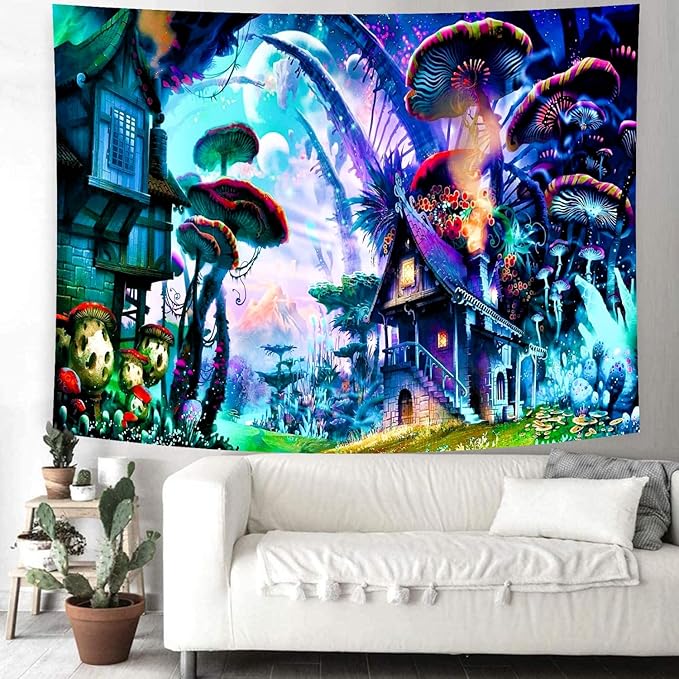 Delur Fantasy Forest Tapestry Enchanted Forest Mystical Magical Tree Tapestry Psychedelic Abstract Nature Landscape Wall Hanging Headboard for Bedroom Living Room Home Decor (59.1" x 78.7")-Ruum Studio Home