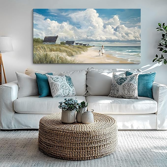 HGUAOA Coastal Canvas Wall Art - Large Landscape Wall Art for Living Room - Ocean and Beach Painting - Blue Artwork for Bedroom Decor - Above Bed Wall Pictures -Beach Theme Print Art-Ruum Studio Home