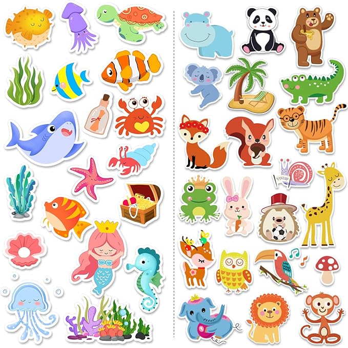 Window Clings Stickers for Kids Window Gel Clings Decals Thick Gel Clings Toddlers and Adults Classroom Home Nursery Airplane Birthday Party Supplies (Jungle Animals + Sea Animals)-Ruum Studio Home