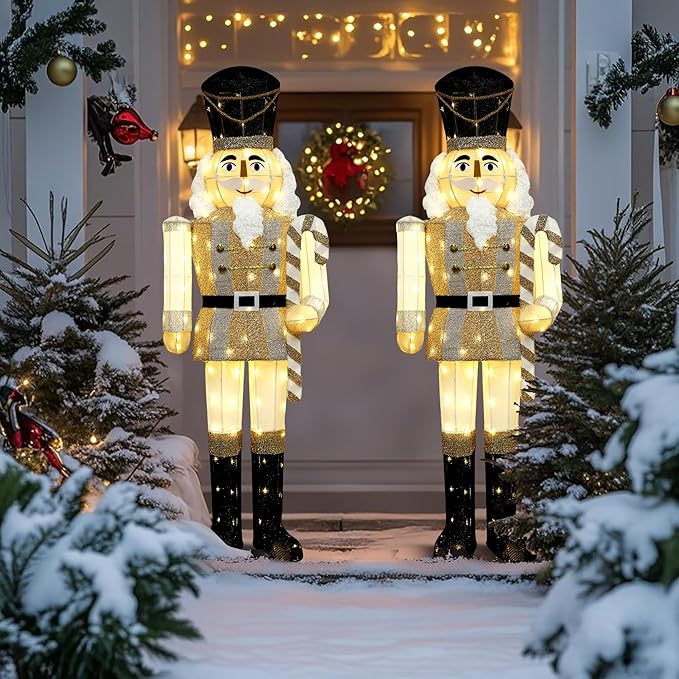 61Inch Nutcracker Christmas Decor Outdoor with LEDs 5 Feet Lighted Large Nutcracker Lighted Christmas Decorations Outdoor with Stakes & Zip Ties for Xmas Yard, Porch, Lawn-Ruum Studio Home