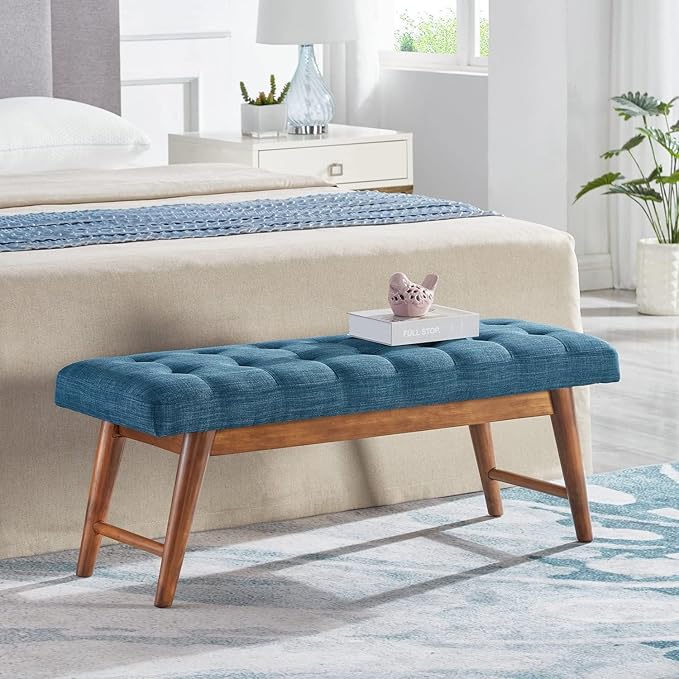 Amazon Basics Modern Haraden Upholstered Button-Tufted Bench, Blue, 16 x 44 x 17 in (Previously Rivet brand)-Ruum Studio Home