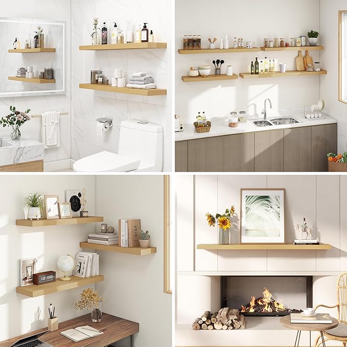 Dreamland 36 Inches Floating Shelves for Wall, 9.3" Deep Long Floating Shelves Set of 2, Large Display & Storage Shelf, Wall Shelf for Bathroom Bedroom Living Room Kitchen Office, Oak-Ruum Studio Home