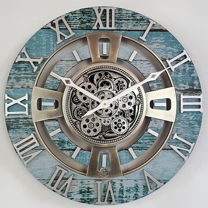 The Gears Clock Real Moving Gear Wall Clock England Line (Aqua Green, 24 inches (60 cm))-Ruum Studio Home