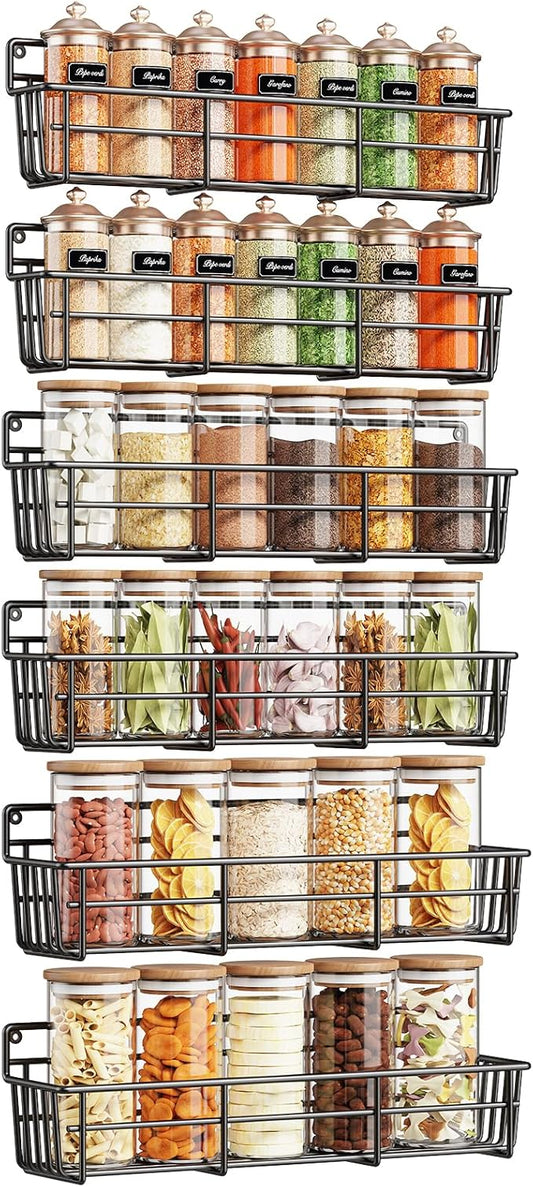 Spice Rack wall mounted 6 Pack, Space-Saving Spice Organizer for Spice Jars and Seasonings,Screw or Adhesive Hanging Spice Rack Organizer for Your Kitchen Cabinet,or Pantry Door-Ruum Studio Home