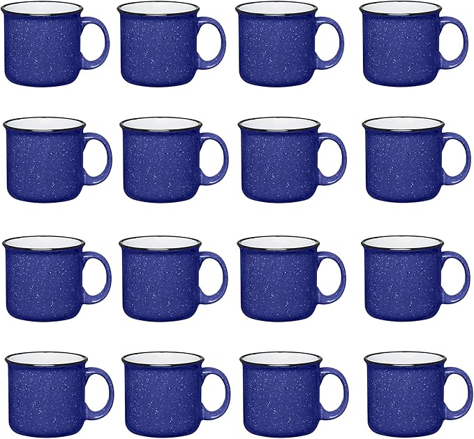 Set of 16 Ceramic Campfire Mugs – 15 Oz, Cobalt Blue – Coffee & Tea Cups for Home, Work, Travel, Camping – Customizable, Great for DIY, Events, Companies-Ruum Studio Home