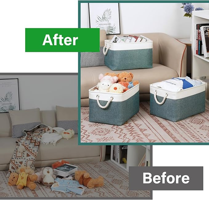 Bidtakay Fabric Storage Baskets for Shelves 3 Pack Large Storage Bins for Organizing Linen Collapsible Organizer for Closet-Deep Green-Ruum Studio Home