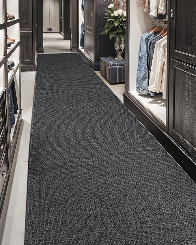 Color&Geometry Door Mat 2'4"x12' Runner Rug with Rubber Backing, Non Slip Washable Hallway Kitchen, Carpet Runners for Hallway Living Room Bedroom, Grey (Rolled-up NO Creases)-Ruum Studio Home