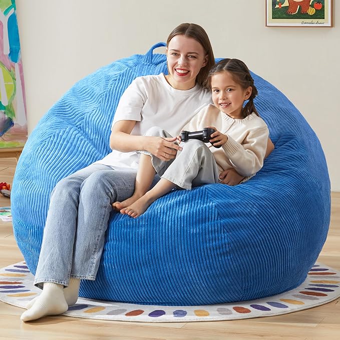 Hobestluk 4.5FT Bean Bag Chair Giant Bean Bag Chair with Filler Included Adult Bean Bag Chairs with Removable Cover for Bedroom Living Room (Jumbo, Blue)-Ruum Studio Home