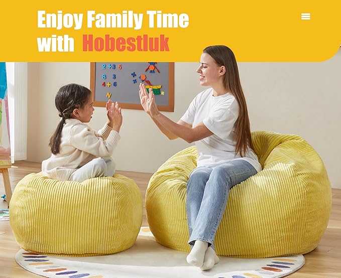 Hobestluk 3.5FT Bean Bag Chair Adult Bean Bag Chair Large Bean Bag Chair with Filler Included Teardrop Bean Bag with Removable Cover for Bedroom Living Room - (Large, Yellow)-Ruum Studio Home
