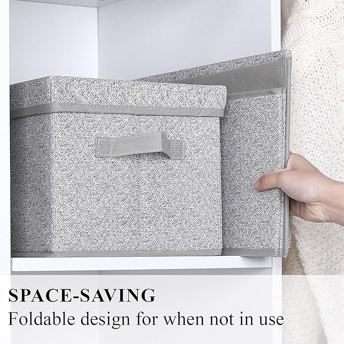 WUIKE Foldable Storage Bins with Lids, Storage Boxes with Handles, Closet Shelf Organizer, Fabric Storage Baskets for Bedroom, Decorative Storage Containers, Large, Ash Gray, 3-Pack-Ruum Studio Home