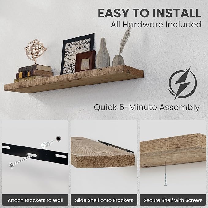 Floating Shelves Reclaimed Barnwood, 8" Deep Solid Wood Floating Shelf Wall Hanging Shelves with Invisible Heavy-Duty Metal Bracket | Wall Mounted | Farmhouse Style | 40 inches,2PCS,Natural-Ruum Studio Home