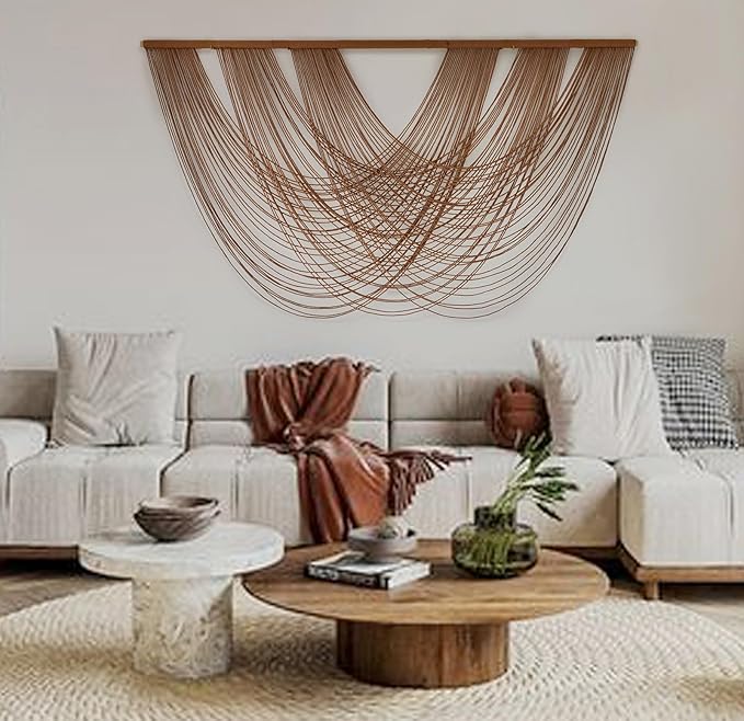 Large Macrame Wall Hanging Brown Die-Dyed 59.00" W x 31.00" L Boho Wall Decor Yarn Tapestry Craftsmanship Home Macrame Wall Decor-Ruum Studio Home