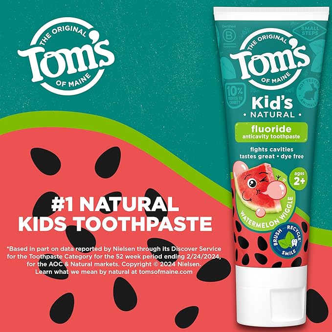 Tom’s of Maine Watermelon Wiggle Kids Toothpaste with Fluoride, Kids Natural Toothpaste, For Children Ages 2 and Up, Helps Prevent Cavities, 5.1 Oz 3 Pack-Ruum Studio Home