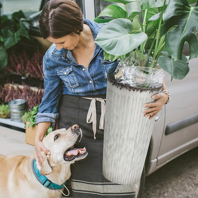 Worth Garden 22.5" H. Plastic Planters - Set of 2 Silver Color Tall Conical Plant Pots for Indoor Outdoor Use - Decorative Lightweight Flower Pots for Front Porch, Patio, Deck - 12.5" Dia x 22.5" H-Ruum Studio Home