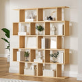 Oak 5-Tier Geometric Bookcase, S-Shaped Modern Bookshelf Set of 2, 62.6" Tall Room Divider Book Shelf, Decorative Display Shelf-Ruum Studio Home