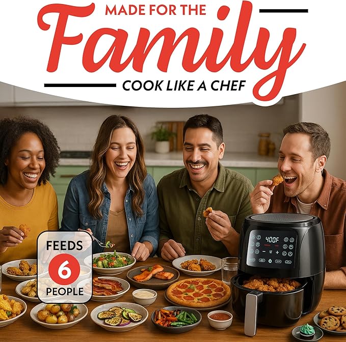 Gourmia Air Fryer 6 QT Digital – Guided Cooking with 12 One‑Touch Presets, FryForce 360 Large XL Basket, Touchscreen, Dishwasher‑Safe Accessories, Healthy No‑Oil Cooking GAF686-Ruum Studio Home