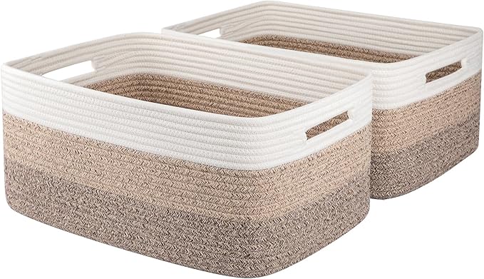 Large Storage Basket for Organizing, Woven Rope Basket for Shelves, Closet Organizer Bins for Clothes, Blanket, Toys, Baby Nursery Storage, 17.7" x 13" x 7.87", 2 Packs Gradient Yellow-Ruum Studio Home