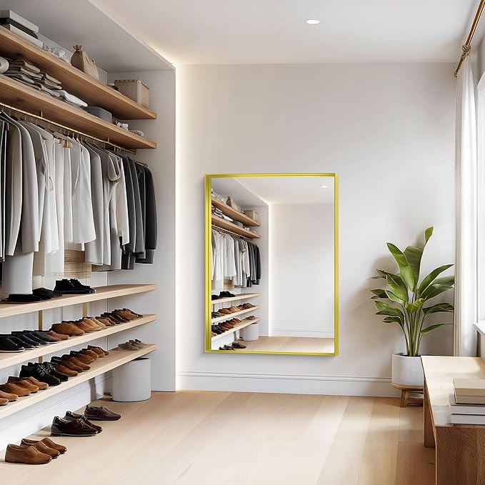 Gold Bathroom Mirror, 36x48 Inch Rectangular Framed Mirror, Large Wall Mounted Bathroom Vanity Mirror Over Sink for Bedroom,Restroom, Living Room, Hangs Vertically or Horizontally-Ruum Studio Home