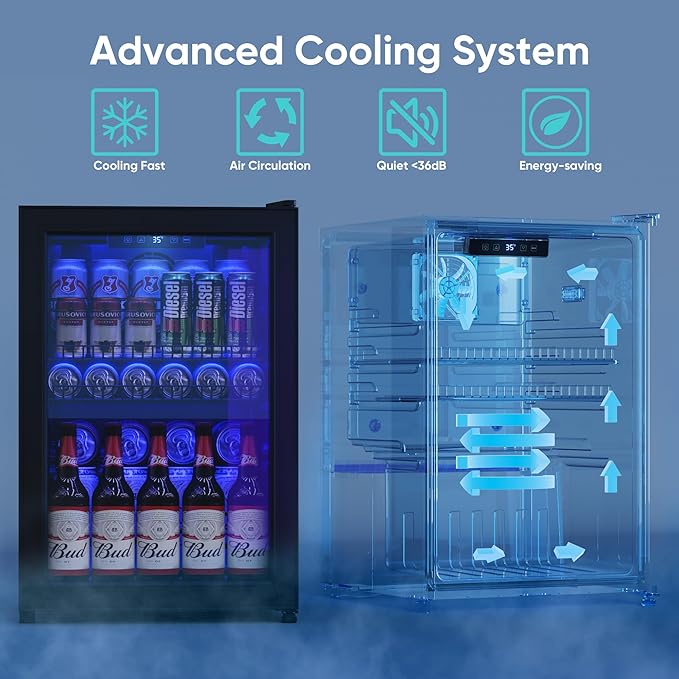 2.5 Cu.Ft Wine Fridge, Mini Fridge With Glass Door, Wine Cooler Refrigerator, Beverage Drink Beer Cooler, Adjustable Shelves & Digital Temperature Display, 22 Bottle 95 Can-Ruum Studio Home