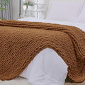 Bigacogo Chunky Knit Throw Blanket for Couch, 51x63 inches, 100% Hand Knitted with Thick Jumbo Chenille Yarn, Cozy Soft Large Rope Knot Cable Crochet Blankets for Sofa Bed Living Room, Caramel-Ruum Studio Home