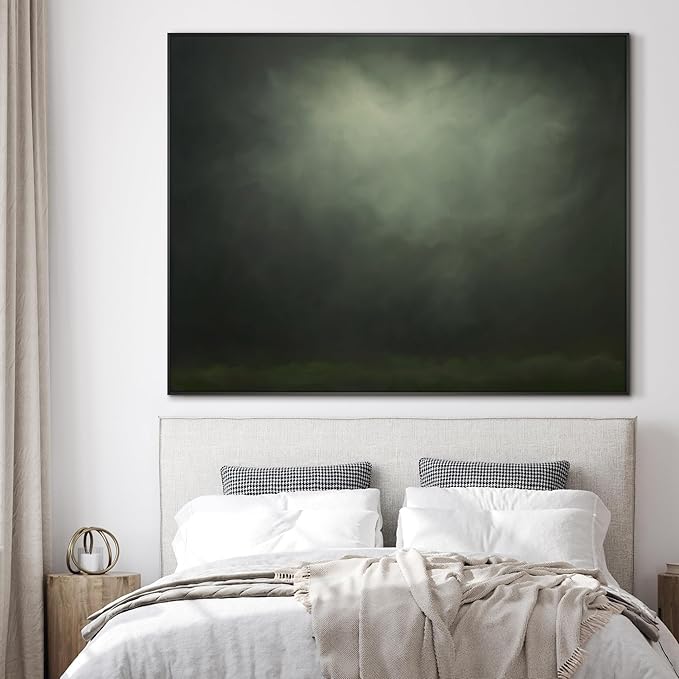 SIGNWIN 46"x60" Extra Large Framed Wall Art Moody Green Abstract Cloudscape, Minimalist Atmospheric Print for Home Living Room Bedroom Decor (Frame Assembly Required)-Ruum Studio Home